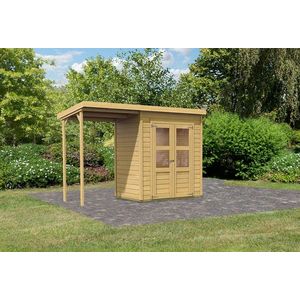 Drevený záhradný domček 329 x 142 cm s prístavkom Dekorhome vyobraziť
