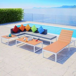 Záhradná rohová sedacia súprava s ležadlom hliník / WPC vyobraziť