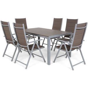 Záhradný jedálenský set 7 ks kov / textilen / WPC vyobraziť