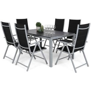 Záhradný jedálenský set 7 ks kov / textilen / WPC vyobraziť