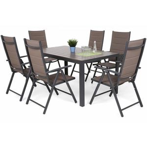 Záhradný jedálenský set 7 ks kov / textilen / WPC vyobraziť