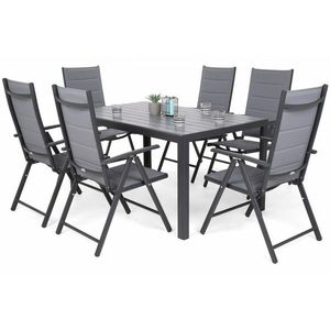 Záhradný jedálenský set 7 ks kov / textilen / WPC vyobraziť