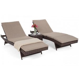 Záhradné lehátko 2 ks so stolíkom a poduškami vyobraziť