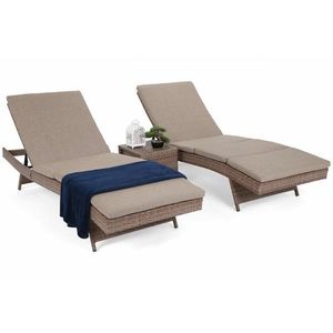 Záhradné lehátko 2 ks so stolíkom a poduškami vyobraziť