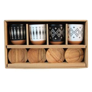 Sada šálok s dreveným tanierikom KITCHISIMO 4ks vyobraziť