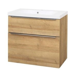 Mereo Mailo, kúpeľňová skrinka s umývadlom z liateho mramoru 81 cm, dub Riviera, chróm madlo CN521M vyobraziť