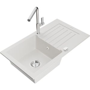 MEXEN/S MEXEN/S - Pablo granitový drez 1 s odkvapkávačom vrátane batérie Flora, biela 6510-20-670401-00 vyobraziť