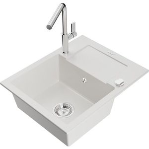 MEXEN/S MEXEN/S - Enzo granitový drez 1-miska s odkvapkávačom vrátane batérie Flora, biela 6506-20-670401-00 vyobraziť