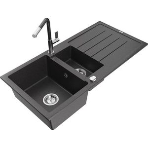 MEXEN/S MEXEN/S - Andres granitový drez s odkvapkávačom vrátane batérie Flora, čierna nakrápiany 6515-76-670401-08 vyobraziť