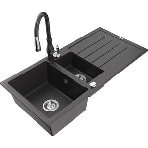 MEXEN/S MEXEN/S - Andres granitový drez s odkvapkávačom vrátane batérie Savita, čierna nakrápiany 6515-76-672601-76 vyobraziť