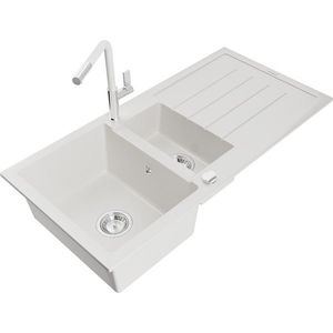 MEXEN/S MEXEN/S - Andres granitový drez s odkvapkávačom vrátane batérie Flora, biela 6515-20-670401-02 vyobraziť