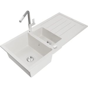 MEXEN/S MEXEN/S - Andres granitový drez s odkvapkávačom vrátane batérie Flora, biela 6515-20-670401-06 vyobraziť