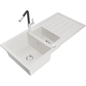 MEXEN/S MEXEN/S - Andres granitový drez s odkvapkávačom vrátane batérie Flora, biela 6515-20-670401-07 vyobraziť