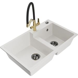 MEXEN/S MEXEN/S - Tomas granitový drez 2-bowly vrátane batérie Duo, biela 6516-20-671701-57-B vyobraziť