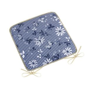 Bellatex Sedák DITA hladký Kocka s kvetom modrá, 40 x 40 cm vyobraziť