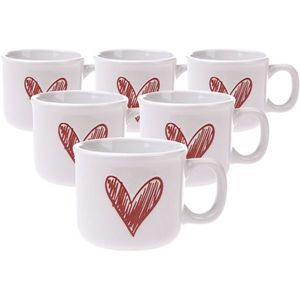 Súprava 6 keramických hrnčekov Srdiečko II, 90 ml, červená vyobraziť