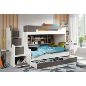 ArtBed Detská poschodová posteľ s roštom HARRY | biela/sivá 120 x 200 cm vyobraziť