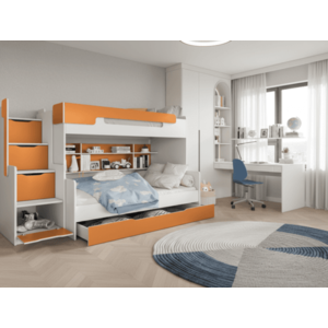 ArtBed Detská poschodová posteľ s roštom HARRY | biela/oranžová 120 x 200 cm vyobraziť