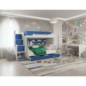 ArtBed Detská poschodová posteľ s roštom HARRY | biela/modrá 120 x 200 cm vyobraziť