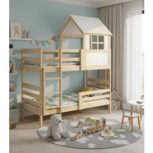 BMS Detská poschodová posteľ ERYK s domčekom | borovica 90 x 190 cm vyobraziť