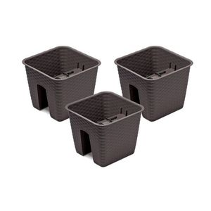 Prosperplast Súprava kvetináčov na zábradlie, 3-dielna (štvorcový tvar, hnedá, 272 x 272 x 225 mm) vyobraziť