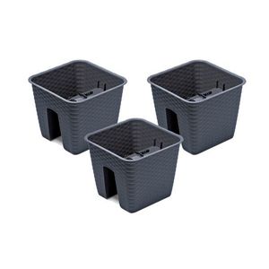 Prosperplast Súprava kvetináčov na zábradlie, 3-dielna (štvorcový tvar, antracitová, 272 x 272 x 225 mm) vyobraziť