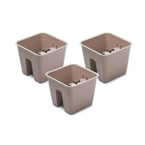 Prosperplast Súprava kvetináčov na zábradlie, 3-dielna (štvorcový tvar, kávová, 272 x 272 x 225 mm) vyobraziť