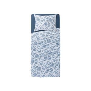 LIVARNO home Súprava posteľnej bielizne z bavlneného saténu, 3-dielna (kvety/modrá/biela) vyobraziť