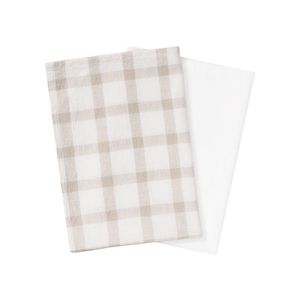 LIVARNO home Bavlneno-ľanové utierky na riad, 50 x 70 cm, 2 kusy (káro/béžová/biela) vyobraziť