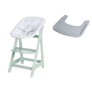 roba Detská vysoká stolička Born Up Zickzack 2 v 1, mentolová + Pultík k jedálenskej stoličke, hnedosivá vyobraziť
