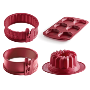 Coox Forma na koláč so skleneným dnom + Forma na bábovku + Forma na tartalette + Mini forma na tortu so skleným dnom, červená vyobraziť