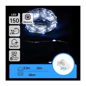 B.V. - LED Vonkajšia vianočná reťaz 150xLED/8 funkcií 15, 3m IP44 studená biela B10303K1E vyobraziť