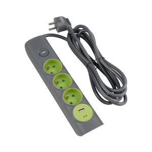 - Predlžovací kábel s vypínačom, 3 zásuvky, Typ E + 1x USB-A + 1x USB-C, 1, 4 m, sivý 52001121 vyobraziť