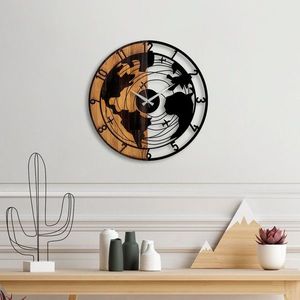 Dekorativní nástěnné hodiny WALLIE WOODEN WORLD MAP 56 cm ořech/černé vyobraziť