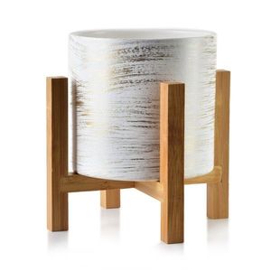 Keramický květináč na stojanu Ava bílo-zlatý vyobraziť