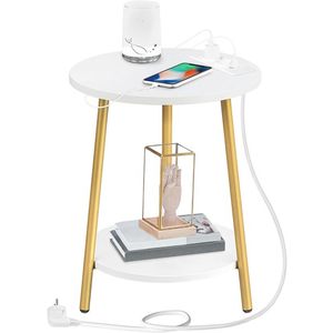 Kulatý odkládací stolek Vasagle Luretta 40 cm s nabíjecí stanicí bílý/zlatý vyobraziť