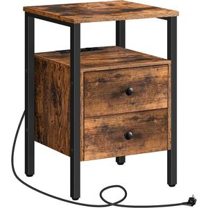 Noční stolek Vasagle Jungo 40 cm s nabíjecí stanicí hnědý/černý vyobraziť