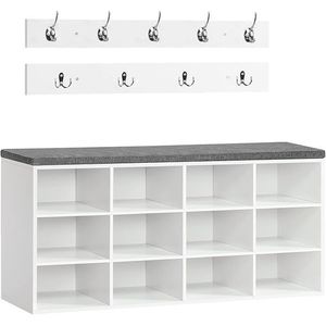 Předsíňový věšák s botníkem a sedákem Vasagle Jungo 100 cm bílý/šedý vyobraziť