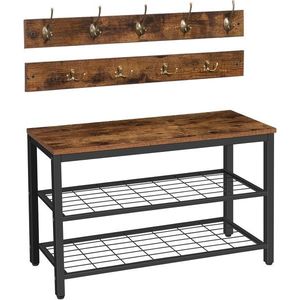 Předsíňový věšák s botníkem Vasagle Serano hnědý/černý vyobraziť