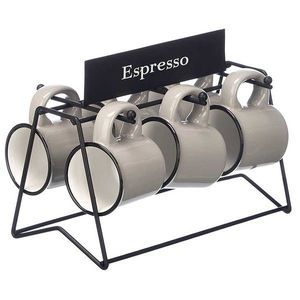 Sada 6 ks porcelánových hrnků v kovovém stojanu VESSI 100 ml šedá vyobraziť