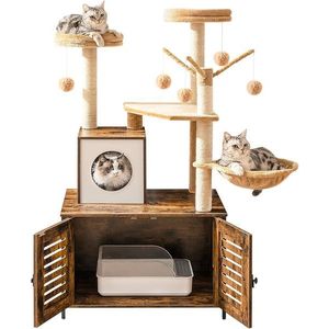 Škrabadlo pro kočky Vasagle Selly 132 cm s toaletou hnědé vyobraziť