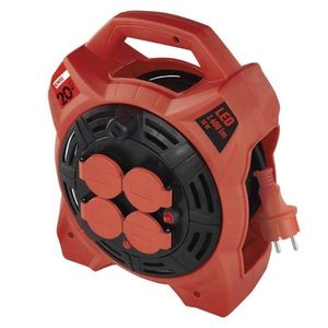 Venkovní prodlužovací kabel na bubnu Herny se 4 zásuvkami a LED reflektorem 20 m červený vyobraziť