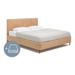 Čalúnená dvojlôžková posteľ s matracom/s roštom 160x200 cm v horčicovej farbe Noira Slim – Bonami Selection vyobraziť