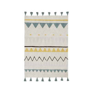 Krémový prateľný ručne tkaný bavlnený detský koberec 120x160 cm Azteca Vintage Blue – Lorena Canals vyobraziť