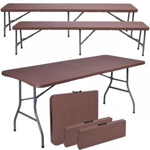 Cateringový set RATTAN stôl 180 cm a 2 lavice hnedý vyobraziť