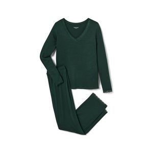 Pyžamo s čipkovaným lemom, tmavozelené vyobraziť