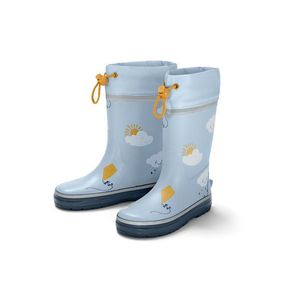 Detské čižmy do dažďa, svetlomodré s potlačou v podobe obláčikov vyobraziť