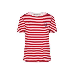 Tričko s krátkymi rukávmi a výšivkou, červené a biele prúžky vyobraziť