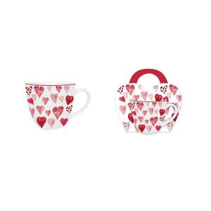 DUO - Hrnček 460ml HEARTS 1, biely a červené srdcia, porcelán vyobraziť