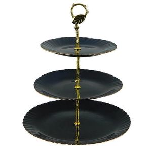 MAKRO - Etažérka 3-poschodová, prevedenie čierno zlatá farba, keramika, 19cm, 23cm, 29cm vyobraziť